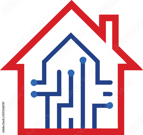 Smart home technology concept represented by house and circuit board design