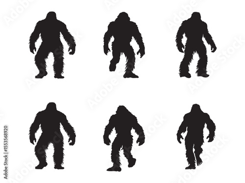 Six Silhouettes of a Large, Fleshy Creature, Possibly a Sasquatch or Bigfoot