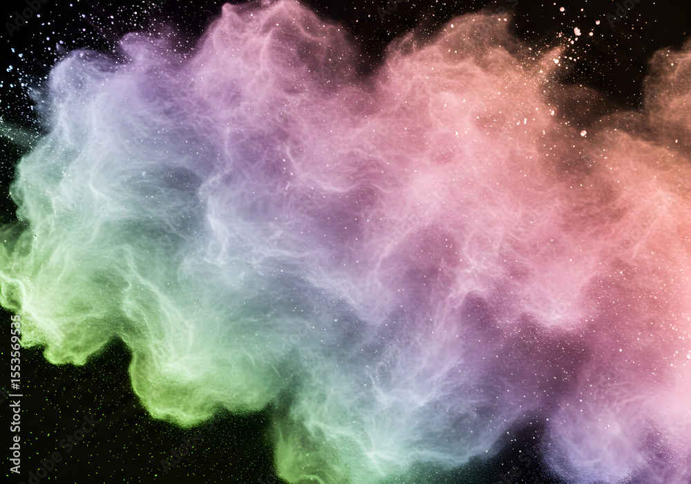 Fototapeta premium Colorful Powder Explosion on Black Background | Abstract Smoke Effect for Holi Festival, Product Launch and Creative Design Projects
