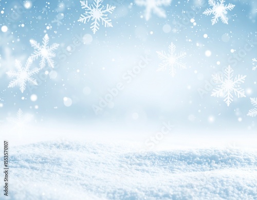 ぼやけた雪景色の背景と上部にキラキラした雪の結晶のあしらい
