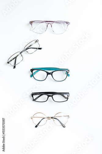 Stylish eyeglasses with lenses on white. Eye care and protection concept