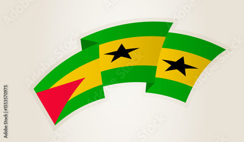 Sao Tome and Principe Flag in Abstract Ribbon Shape, National Symbol of the Sao Tome and Principe.