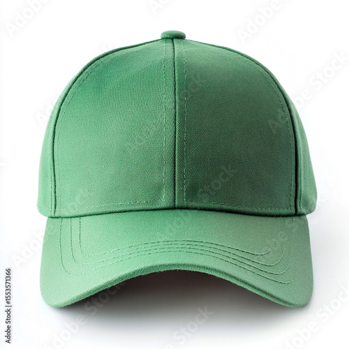 Green baseball cap front view on white background green cap headwear