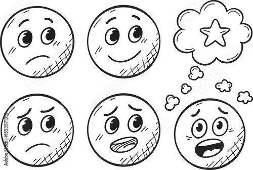 Thinking Emoji Illustration for Chat and Social Media Design. Cute Thinking Emoji Art for Communication and Digital Projects. Expressive Thinking Emoji Drawing for Emotion and Mood Themes