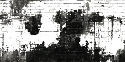 Grunge brick wall black and white background. Grunge brick wall isolated on transparent background. Texture of a brick wall with cracks and scratches which can be used as a background
