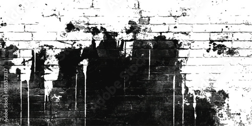 Grunge brick wall black and white background. Grunge brick wall isolated on transparent background. Texture of a brick wall with cracks and scratches which can be used as a background