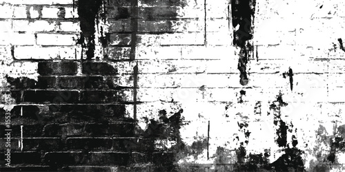 Grunge brick wall black and white background. Grunge brick wall isolated on transparent background. Texture of a brick wall with cracks and scratches which can be used as a background