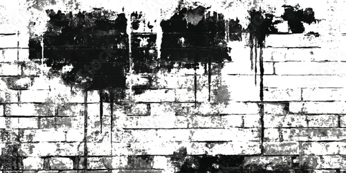 Grunge brick wall black and white background. Grunge brick wall isolated on transparent background. Texture of a brick wall with cracks and scratches which can be used as a background