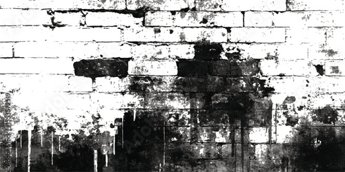 Grunge brick wall black and white background. Grunge brick wall isolated on transparent background. Texture of a brick wall with cracks and scratches which can be used as a background