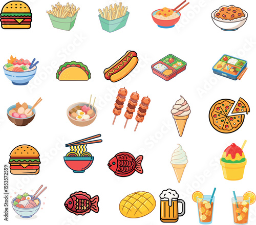 Delicious Food and Drink Icons Collection - Flat Design Vector Set