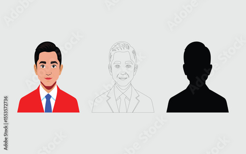 Cartoon avatar of young male businessman line art design and icon