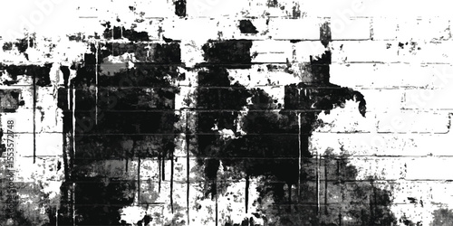Grunge brick wall black and white background. Grunge brick wall isolated on transparent background. Texture of a brick wall with cracks and scratches which can be used as a background
