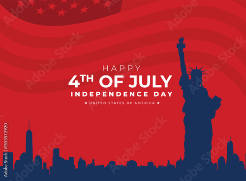 Happy 4th of July, USA Independence Day Poster and greeting card design with waving American national flag. United states of America Independence day Vector illustration.