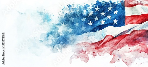 Abstract watercolor painting of the American flag with grunge texture and vibrant red white and blue colors  Patriotic symbol of the United States representing independence freedom and national pride