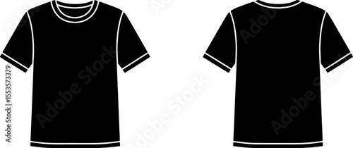 Black t-shirt template front and back view. Blank apparel mockup. Vector illustration