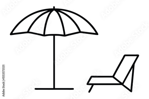 Summer and Beach Season Line Art Vector with Holiday Elements in Minimal Outline Style