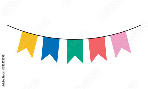  Festive set of blue and yellow triangular pennant banners hanging on string. Perfect for party decorations, event planning, holiday graphics, celebration invites, and festive design elements.