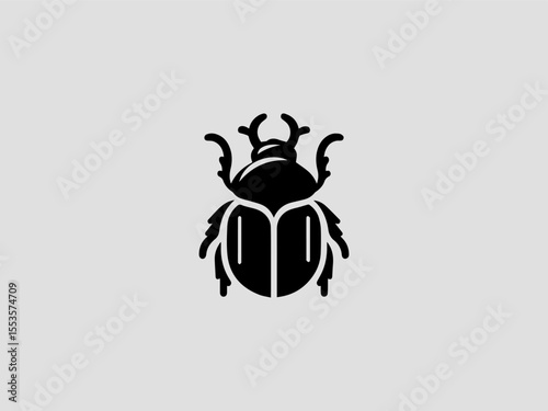 Vintage engraved beetle silhouette vector logo for entomology or science education