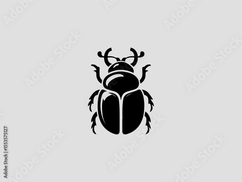 Vintage engraved beetle silhouette vector logo for entomology or science education