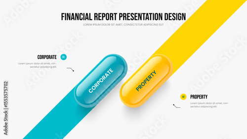 Project Strategy Two Step Infographic Frame Design. Visual Review 2 Element Diagram Slideshow Template. Professional Performance Slide Layout Vector Illustration.