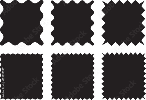 Zigzag frame set. Zigzag edges rectangle shape labels, banners, tags, stamps. Scallop edge shape set. jagged rectangular shape box element set with edges  background.on white.zigzag 