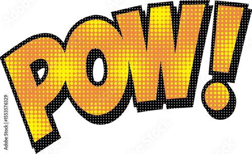 Dynamic pop art style pow text graphic with vibrant orange and yellow halftone dot effect