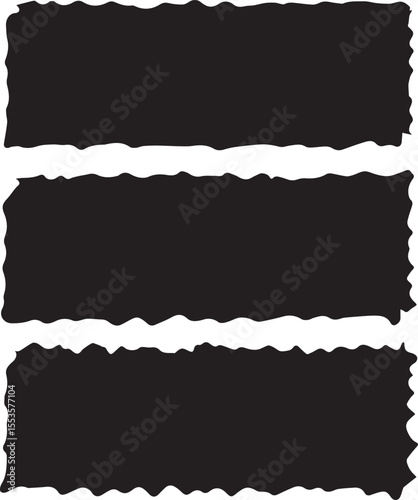 Set of jagged rectangle shape black ripped
 paper silhouette vector isolated 