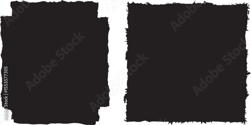 Set of jagged rectangle shape black ripped
 paper silhouette vector isolated 