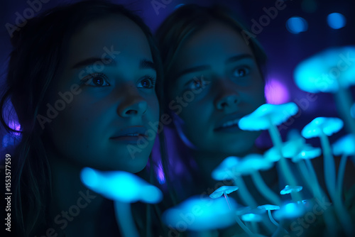 silhouette girls in the Mushroom Grove: A Fantastical Encounter