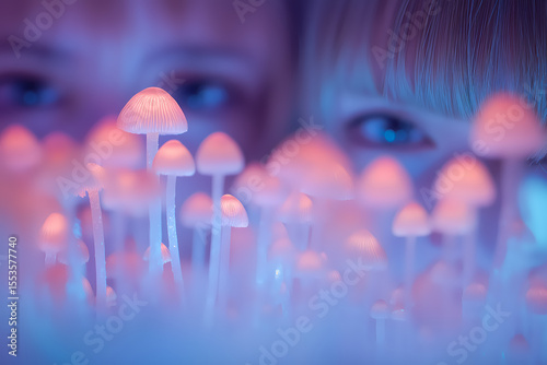 silhouette girls in the Mushroom Grove: A Fantastical Encounter