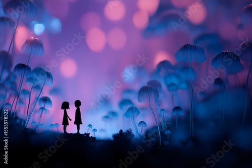 silhouette girls in the Mushroom Grove: A Fantastical Encounter