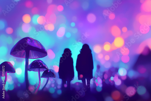 silhouette girls in the Mushroom Grove: A Fantastical Encounter