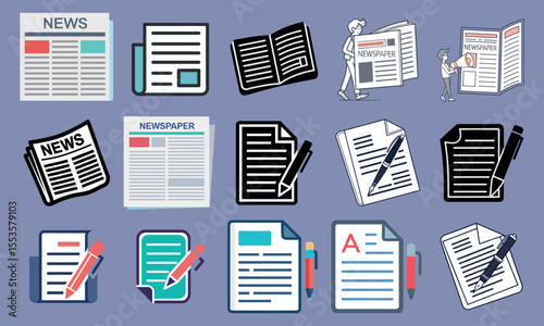 Collection of Newspaper, Document, and Book Icons