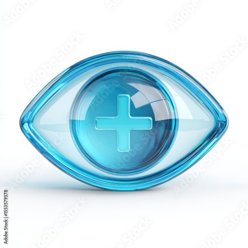 3D Blue Glass Eye with Cross. AI Generative
