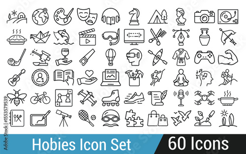 Collection of diverse hobby icons representing various leisure activities and interests
