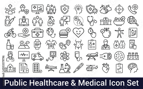 Comprehensive public healthcare and medical icon set for digital design
