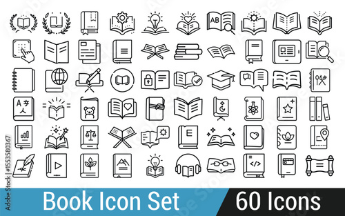 Comprehensive collection of book icons representing reading learning and knowledge
