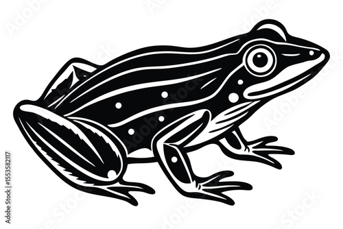The cartoon green frog is depicted with bold outlines against a white background