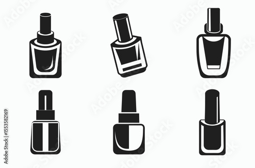 nail polish icon set, beauty bottle silhouette,makeup item graphic, black white illustration