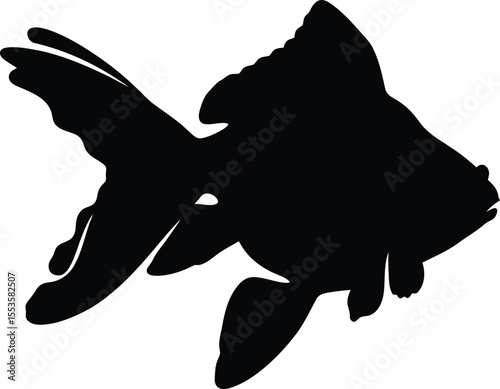 Black Color Goldfish silhouette design Vector Illustration, Solid White Background 