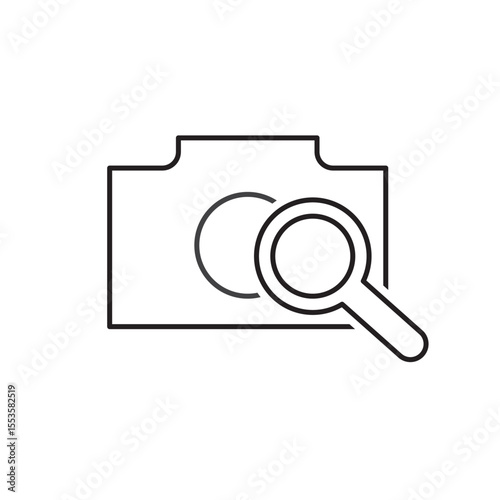 Photo search icon with camera and magnifying glass