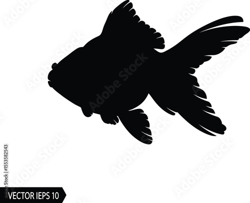 Black Color Goldfish silhouette design Vector Illustration, Solid White Background 