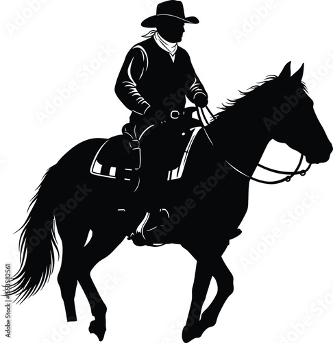 flat design cowboy silhouette illustration on solid white background. vector illustration of rodeo 