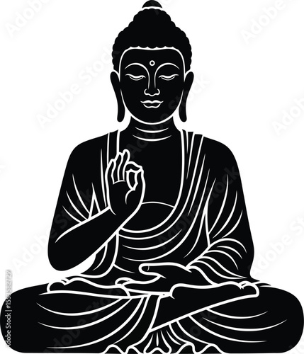 Buddha Statue Silhouette Vector Illustration of Meditating Buddha Face in Artistic Sketch Style