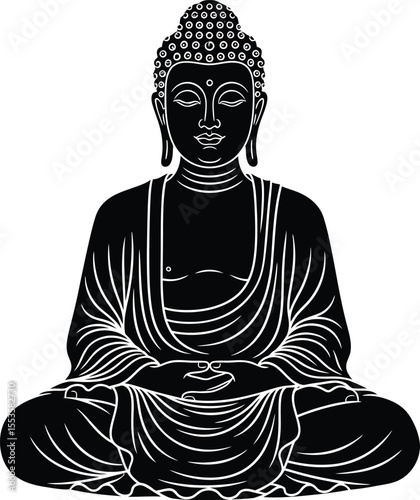 Buddha Statue Sculpture Isolated for Meditation and Spiritual Art on Black or White Background