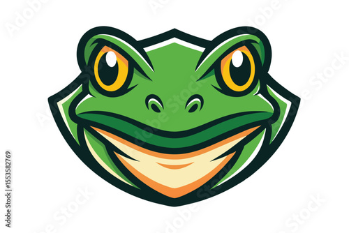 Outlined frog head illustration portrays a simplified amphibian figure showcasing its distinctive bulging eye