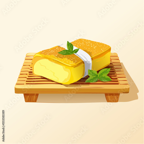 Delicious yellow butter block on wooden tray food art kitchen environment aesthetic viewpoint