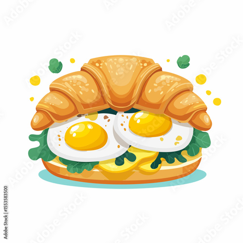 Delicious breakfast sandwich with croissant and eggs kitchen food bright creative concept