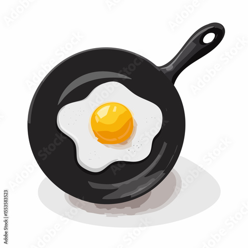 Frying an egg on a pan kitchen food art culinary setting overhead view breakfast concept for food lovers