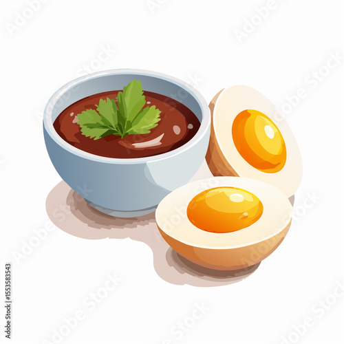 Preparing delicious eggs with spicy sauce kitchen food photography bright lighting culinary art